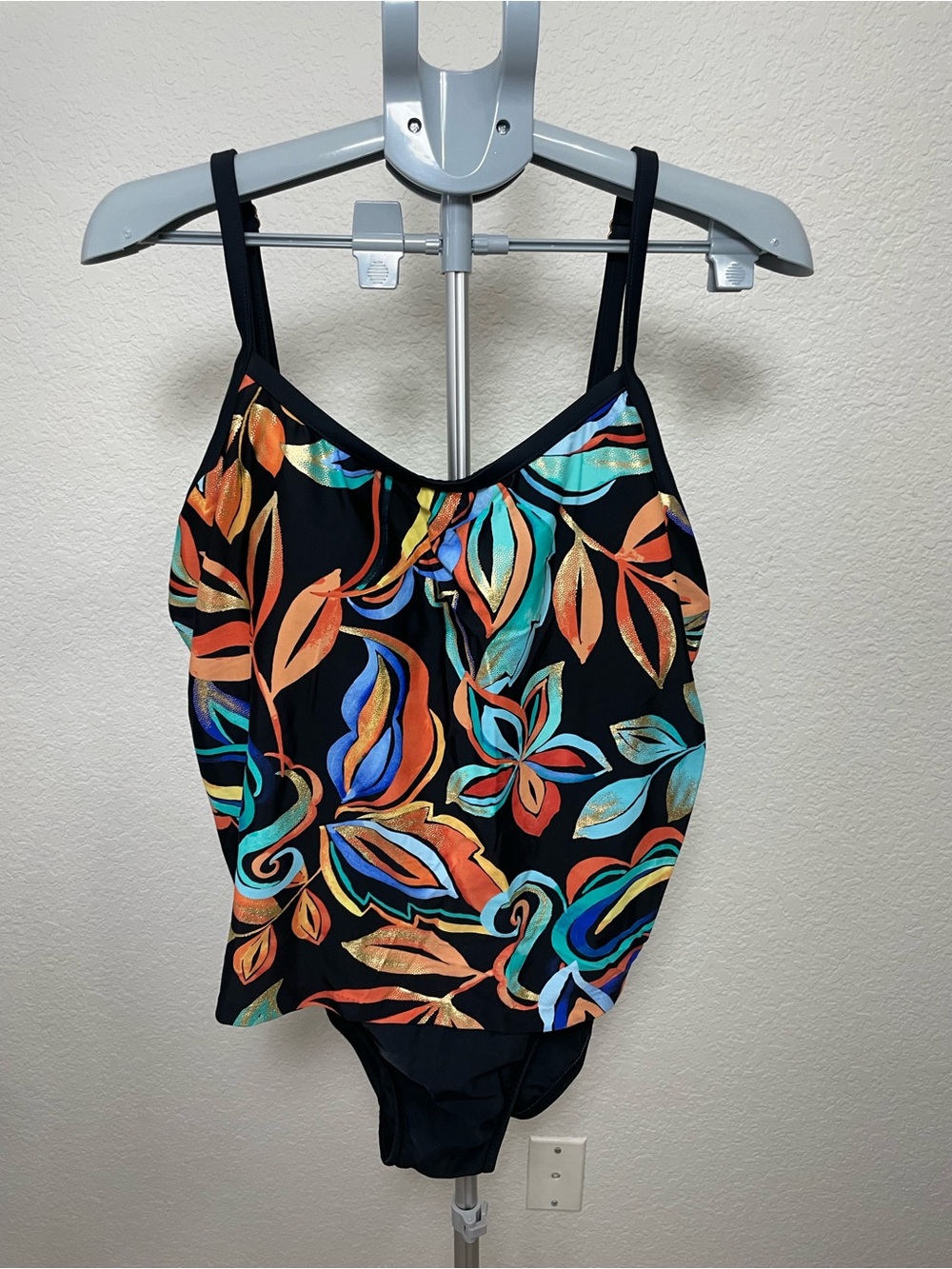 Maxine of Hollywood Watercolor Faux Tank One Piece Swimsuit Size 18 NWT